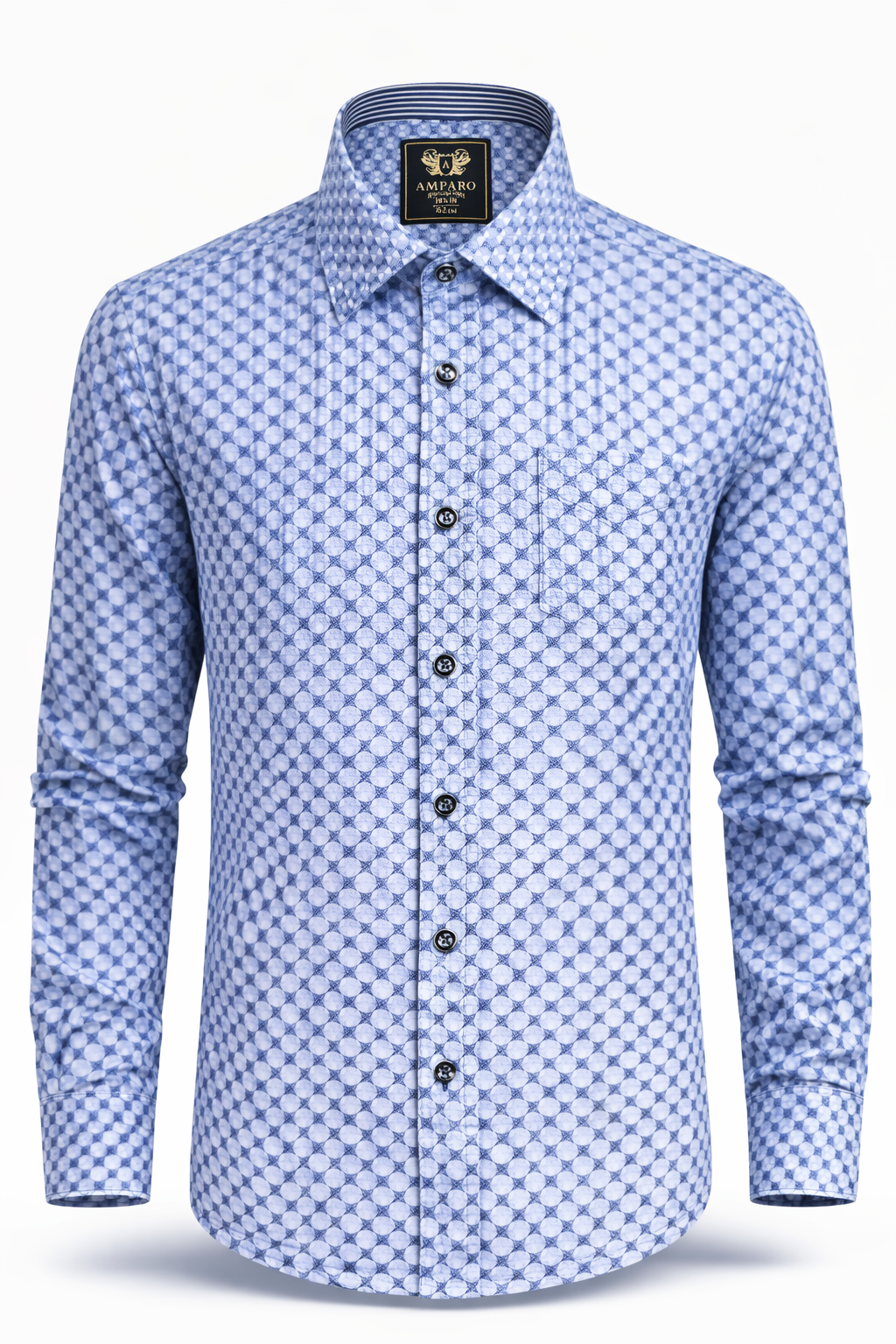 CHEMISE AMPARO MANCHE LONGUE BLEUE CARREAUX 100% COTON - Chemise Belgium