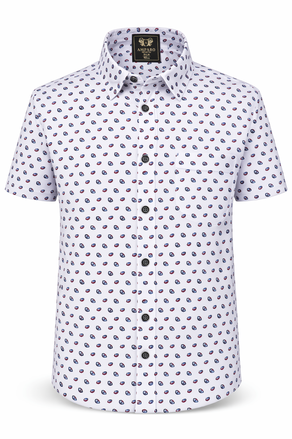 CHEMISE AMPARO MANCHE COURTE CASHEMIRE POINTS BLEUS/ROUGES 100% COTON - Chemise Belgium