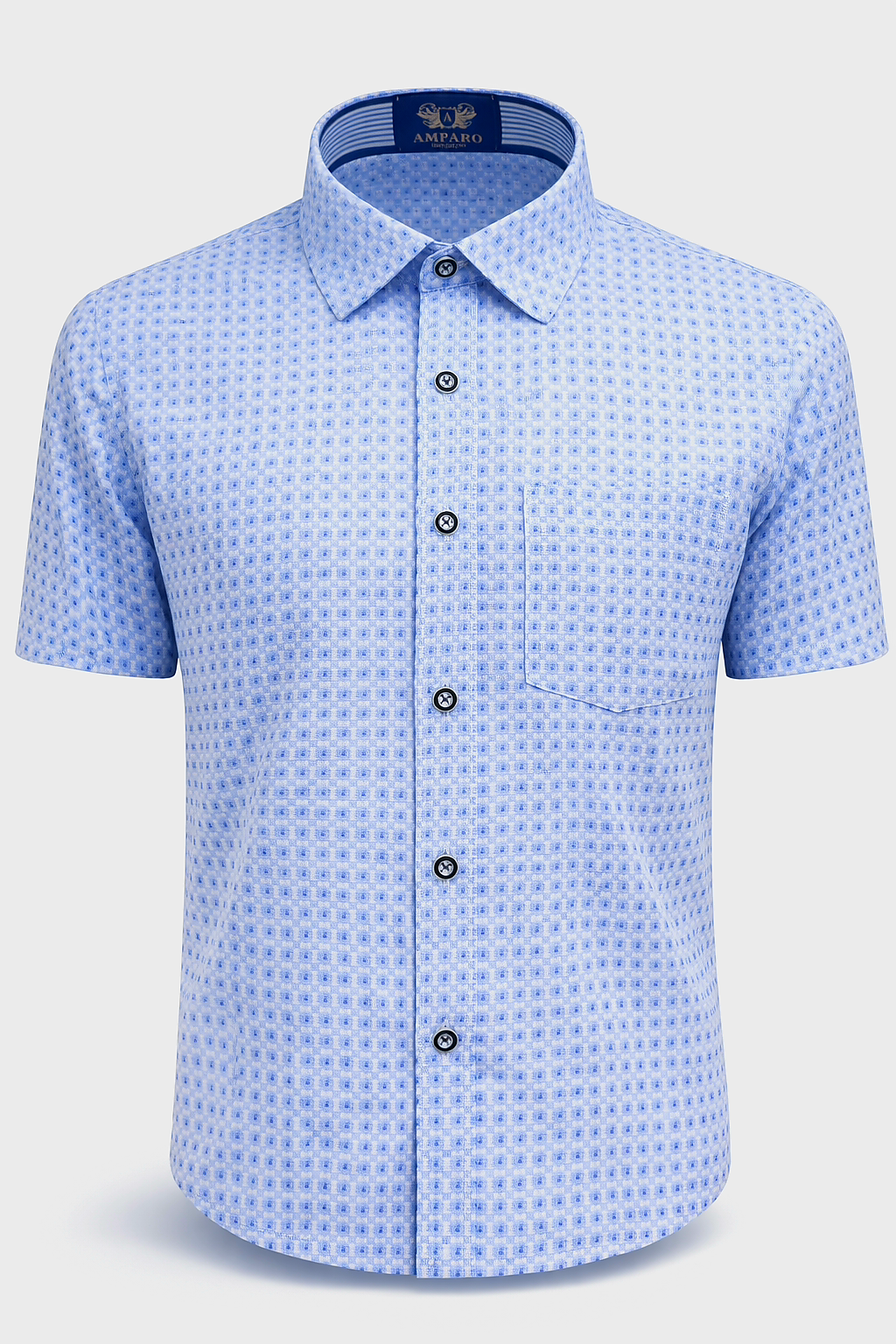 CHEMISE AMPARO MANCHE COURTE BLUE CHECKS 100% COTON - Chemise Belgium
