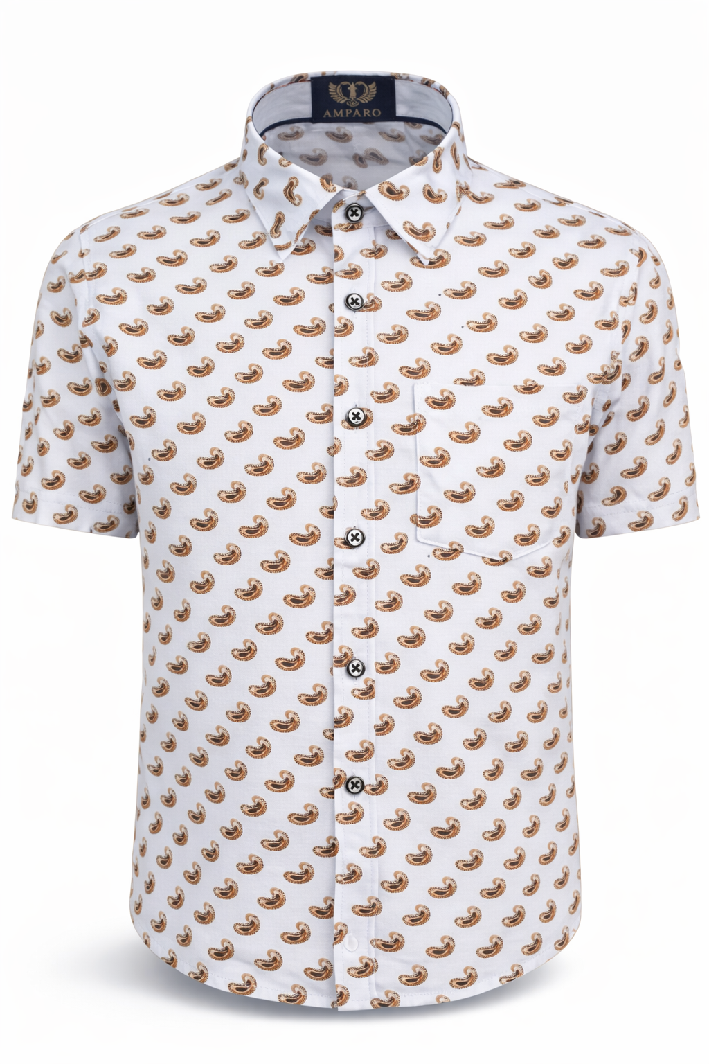 CHEMISE AMPARO MANCHE COURTE CASHMIRE BEIGE 100% COTON - Chemise Belgium