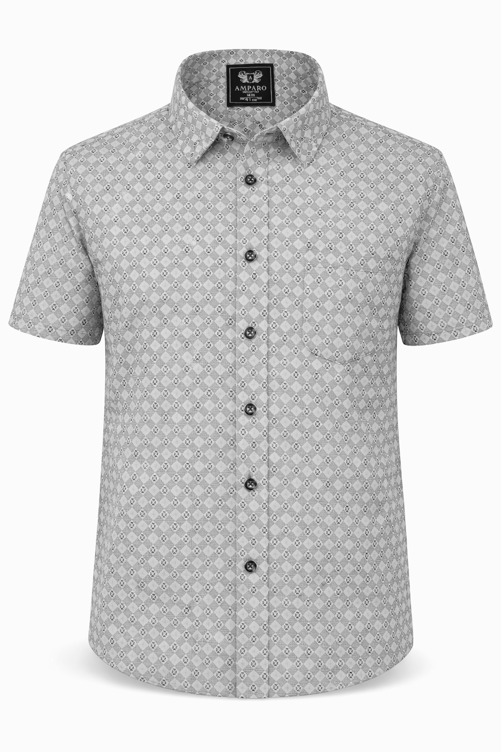 CHEMISE AMPARO MANCHE COURTE MELANGE VERT/GRIS 100% COTON - Chemise Belgium