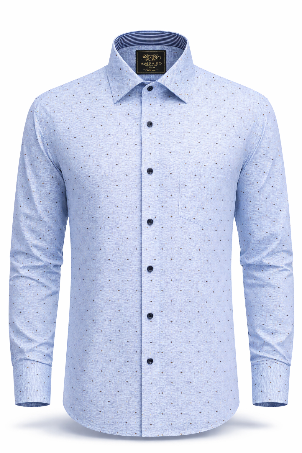 CHEMISE AMPARO MANCHE LONGUE GRIS POINTS BEIGE 100% COTON - Chemise Belgium
