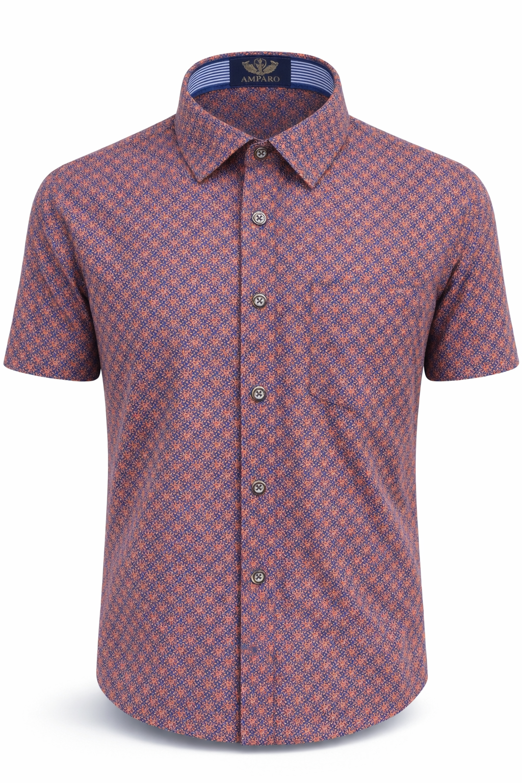 CHEMISE AMPARO MANCHE COURTE POINTS MAUVES 100% COTON - Chemise Belgium