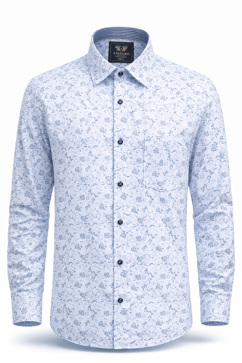 CHEMISE AMPARO MANCHE LONGUE GRIS CLAIR FLEURS 100% COTON - Chemise Belgium