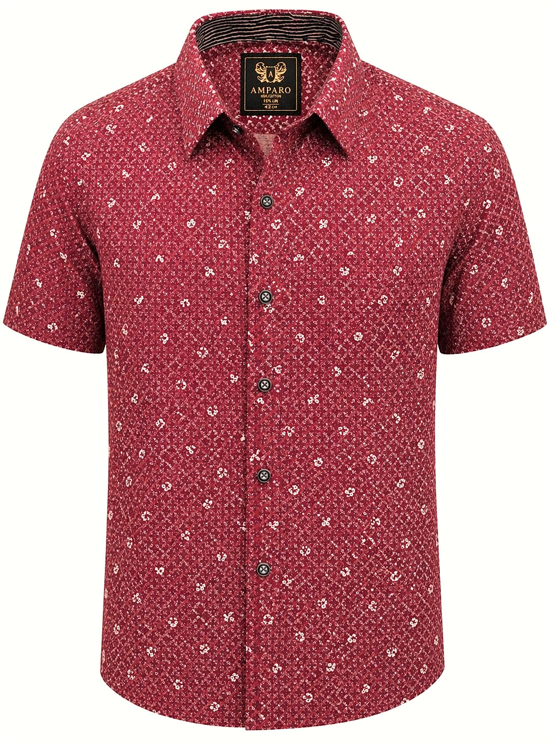 CHEMISE AMPARO MANCHE COURTE BORDEAUX GEOMETRIC 100% COTON - Chemise Belgium