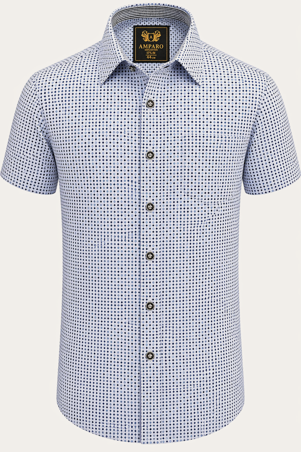 CHEMISE AMPARO MANCHE COURTE CLASSIQUE GRIS AVEC POIS 100% COTON - Chemise Belgium