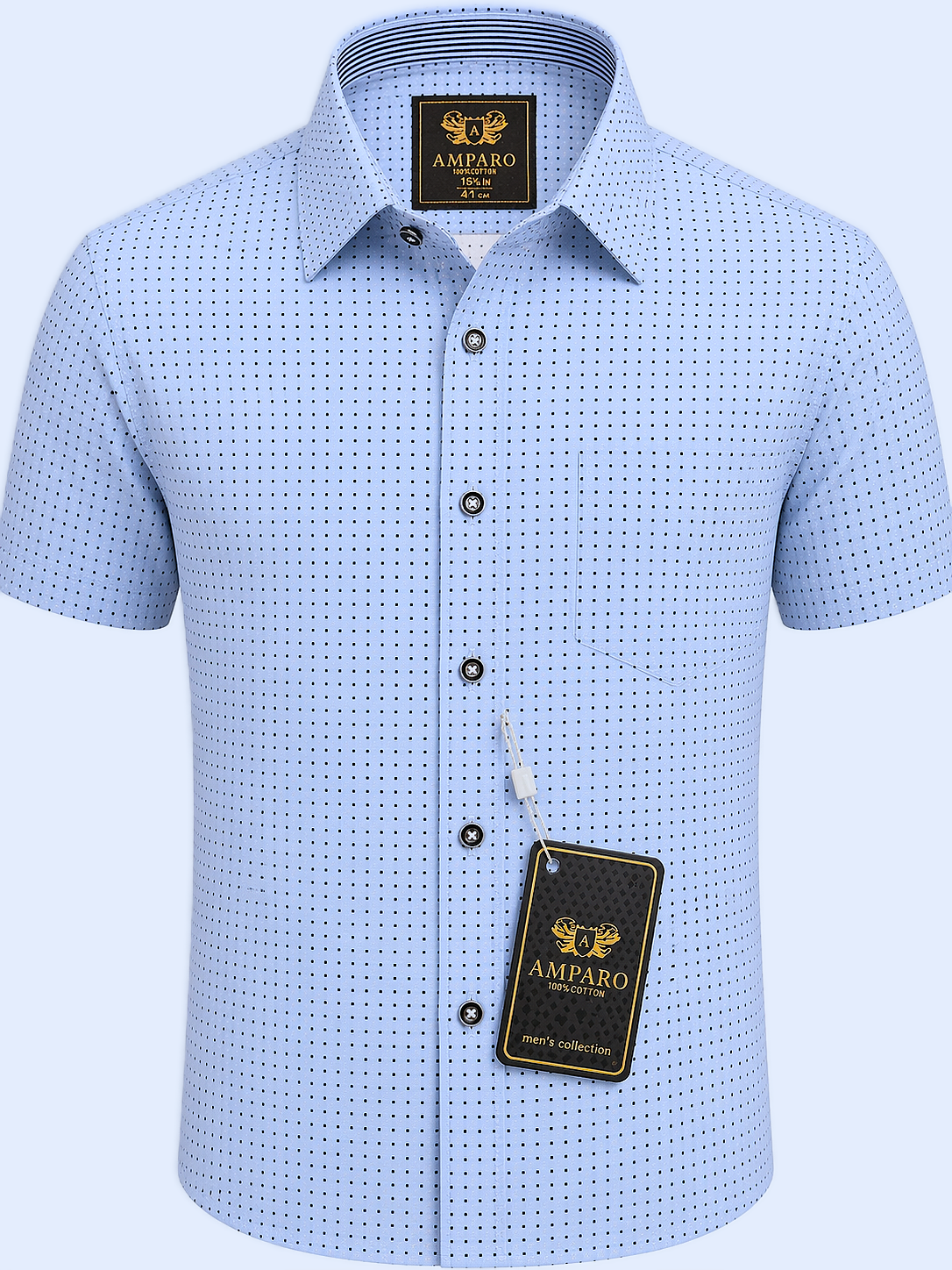 CHEMISE AMPARO MANCHE COURTE BLUE CLAIR AVEC POIS 100% COTON - Chemise Belgium
