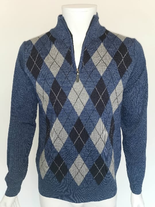Pulls demi tirette Jacquard bleu jeans - Chemise Belgium