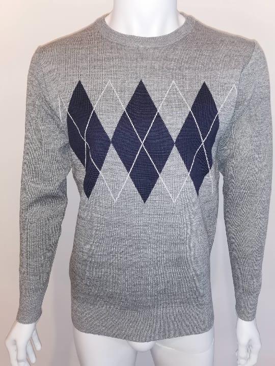 Pulls cols rond jacquard gris clair - Chemise Belgium