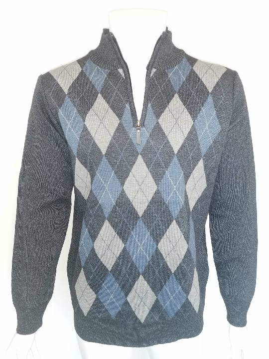 Pulls demi tirette Jacquard gris bleu - Chemise Belgium
