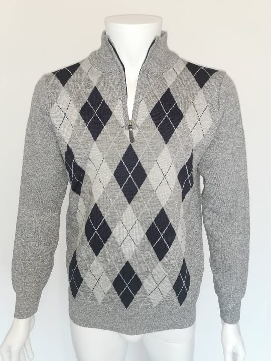 Pulls demi tirette Jacquard gris clair - Chemise Belgium