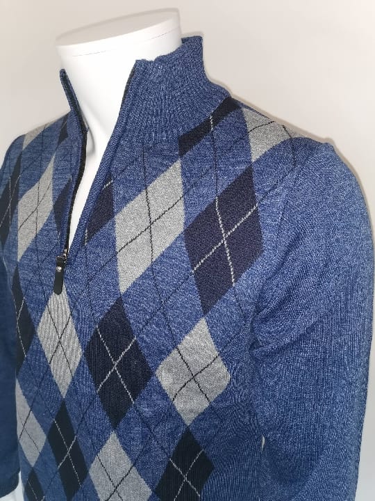 Pulls demi tirette Jacquard bleu jeans - Chemise Belgium