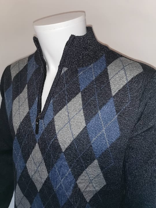 Pulls demi tirette Jacquard gris bleu - Chemise Belgium