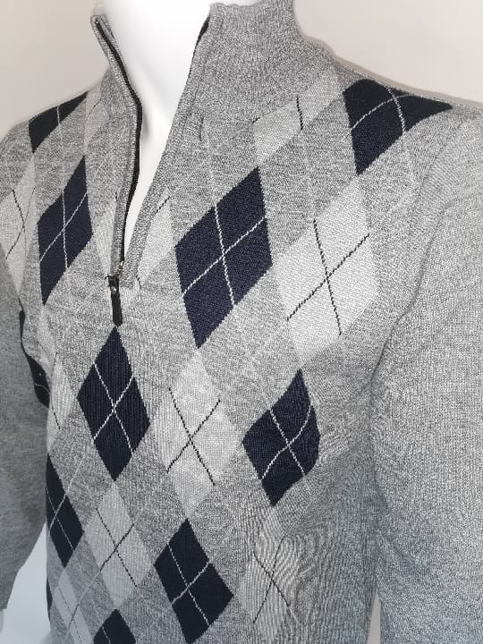 Pulls demi tirette Jacquard gris clair - Chemise Belgium