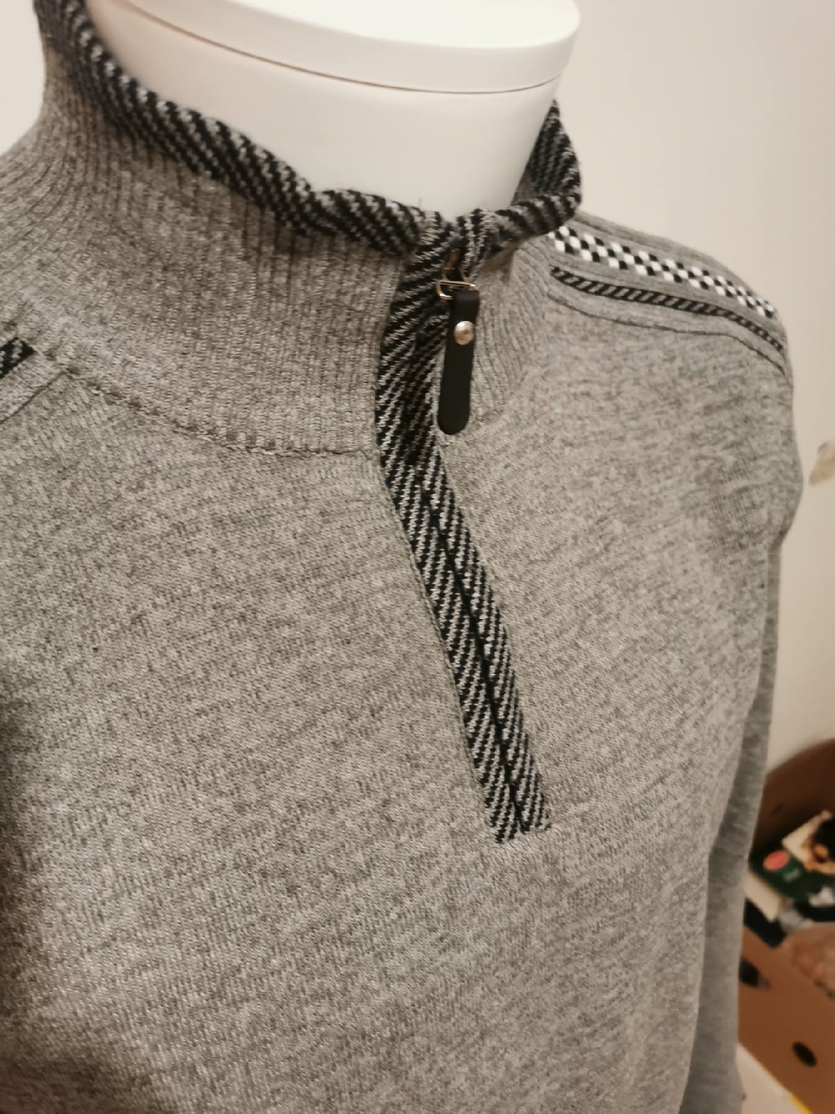 Pulls demi tirette fantaisie gris clair - Chemise Belgium