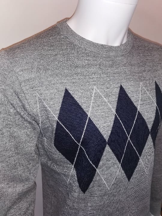 Pulls cols rond jacquard gris clair - Chemise Belgium