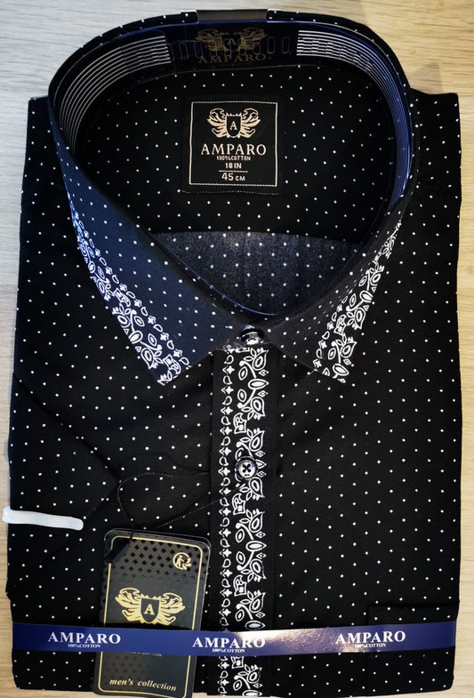 Chemise Amparo manche courte noir 100% Cotton - Chemise Belgium