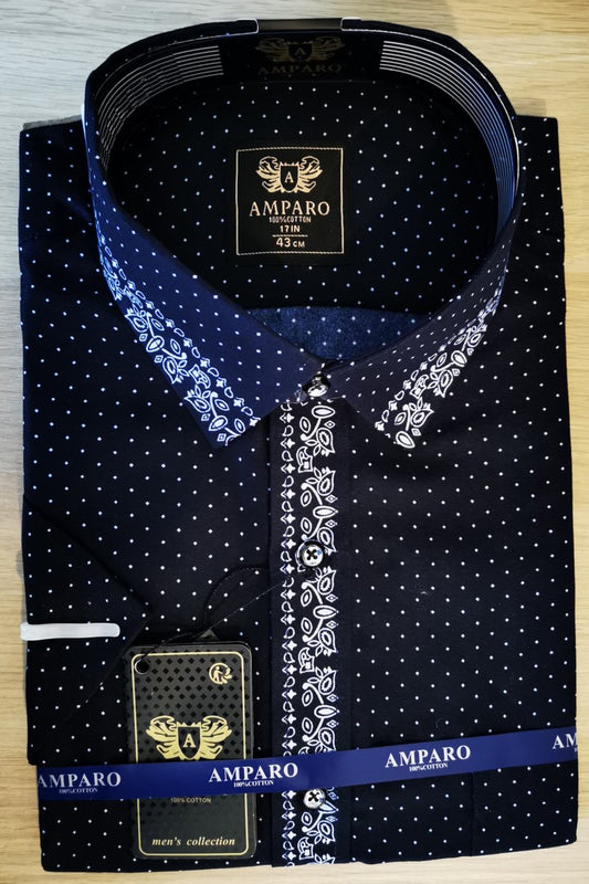 Chemise Amparo manche courte bleu marine 100% Cotton - Chemise Belgium
