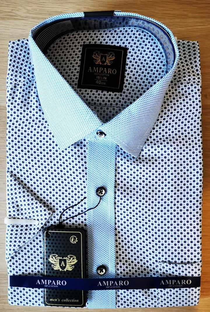 Chemise Amparo manche courte bleu clair 100% Cotton - Chemise Belgium